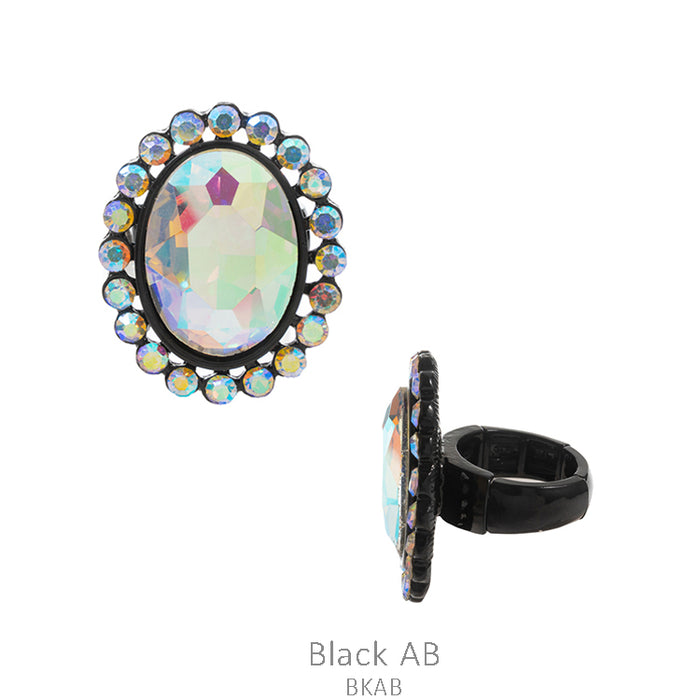 AB Glass Stone Oval Pave Ring