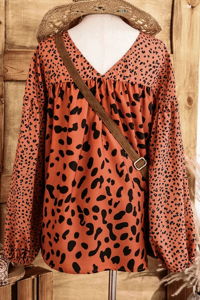 Leopard Bubble Sleeve Shirt