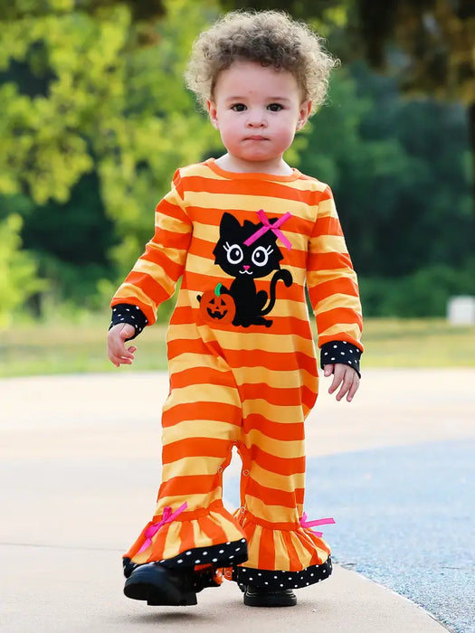 Baby Girls Halloween Black Cat Romper Fall Clothing