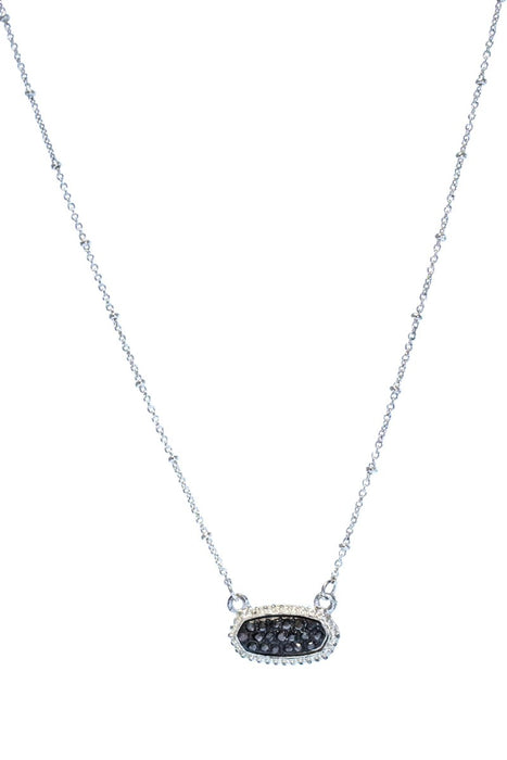 Oval Round Hexagon Charm with Rhinestone Necklace