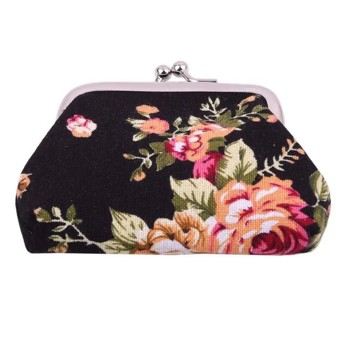 Flower Pattern Frame COIN Purse, Canvas Textured COIN Wallet