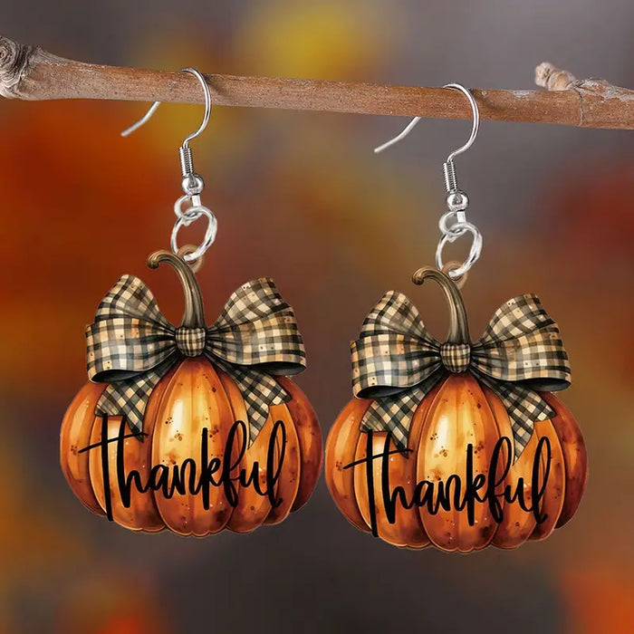 Thankful Pumpkin Bow Dangle Earrings