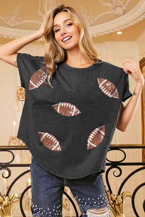 FOOTBALL SEQUIN EMBROIDERY VINTAGE WASHED TOP