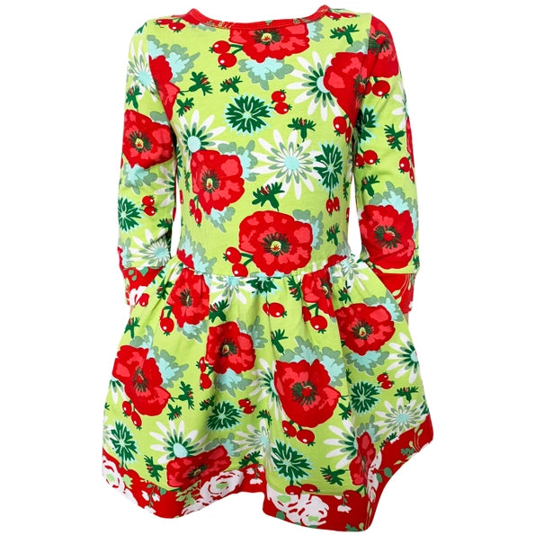 Girls Christmas Red Green Floral Winter Party Dress