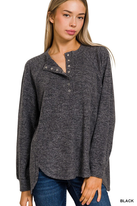 BRUSHED MELANGE HACCI HENLEY SWEATER