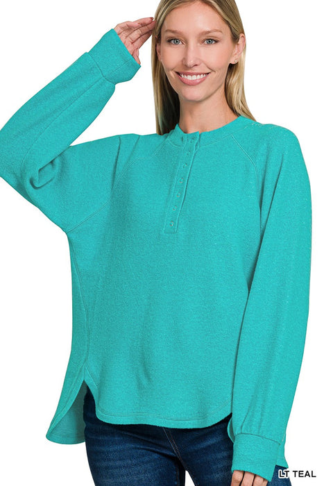 BRUSHED MELANGE HACCI HENLEY SWEATER