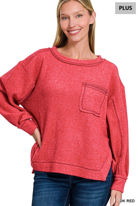 PLUS BRUSHED HACCI HI-LOW ROUND NECK SWEATER