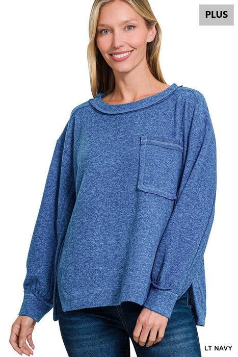 PLUS BRUSHED HACCI HI-LOW ROUND NECK SWEATER