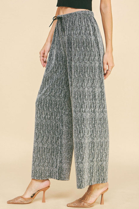 TEXTURED PATTERN ELASTIC WIDE LEG LONG PANTS