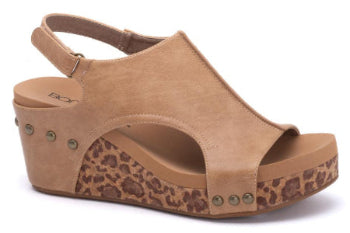 Corkys Carley Wedge Shoes in Taupe Smooth Leopard