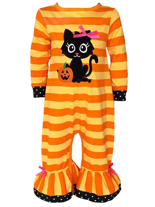 Baby Girls Halloween Black Cat Romper Fall Clothing