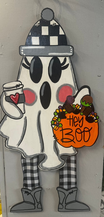 Hey Boo Ghost with Ribbon Legs Door Hanger (unpainted)