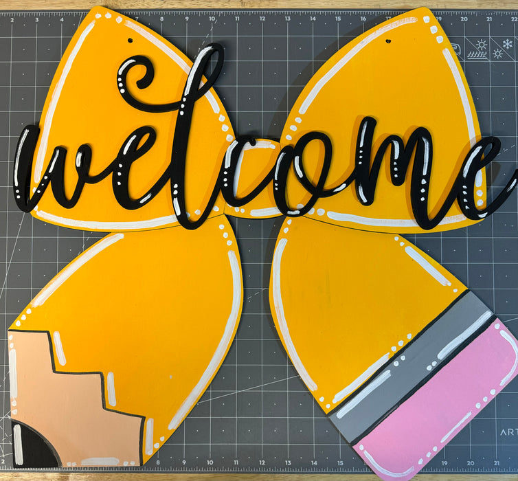 Welcome Pencil Bow Door Hanger (unpainted)