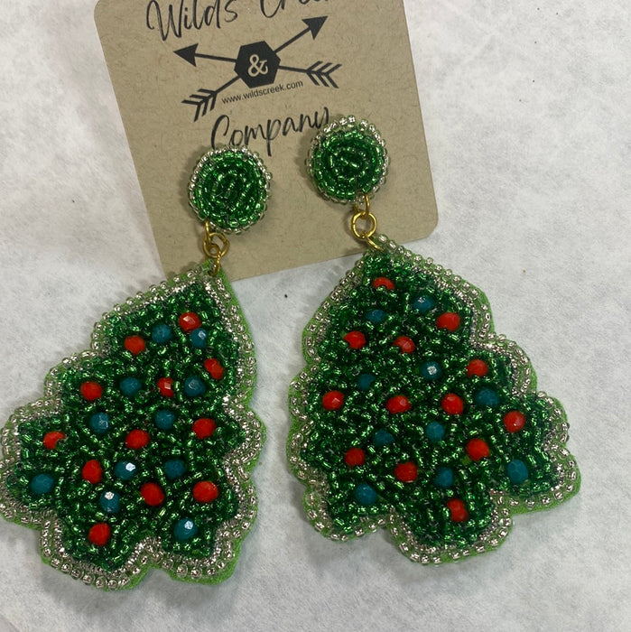 Green Christmas Tree beaded earring