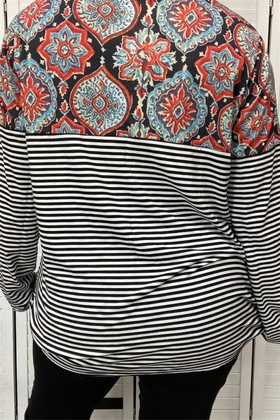 Striped Paisley Long Sleeve Top