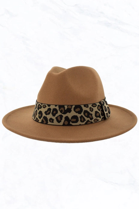 Retro Flat Big Brim Fedora Jazz Hat Wide Leopard Belt