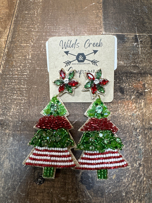 BEADED CHRISTMAS TREE EARRING