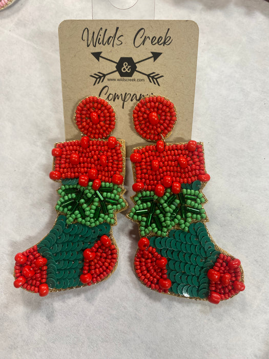 Christmas Stocking beaded earring