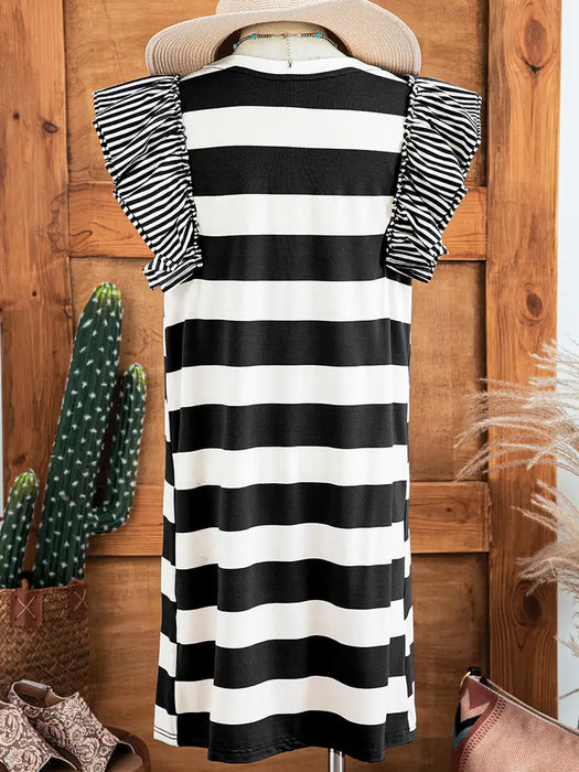 Striped Contrast Ruffles Sleeve T-Shirt Dress — Wild's Creek & Co.