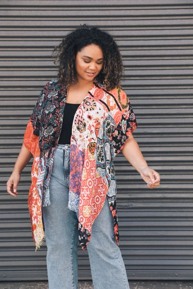 Boho Floral Patchwork Kimono extended size