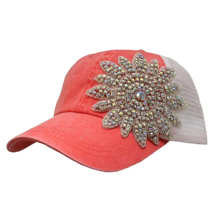 Big Crystal Flower Mesh Cap