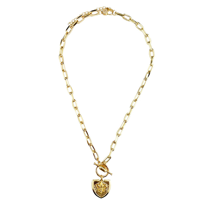 GOLD LINK CHAIN NECKLACE WITH FLEUR DE LIS