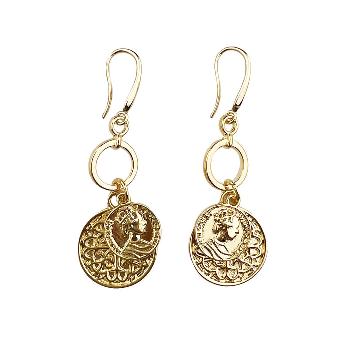 Gold Queen Coin Earrings