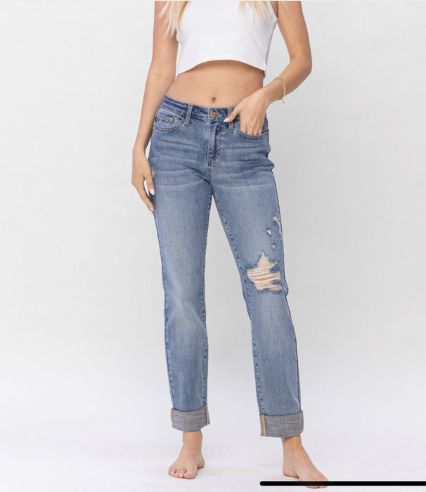 JUDY BLUE SINGLE CUFF BOYFRIEND JEAN