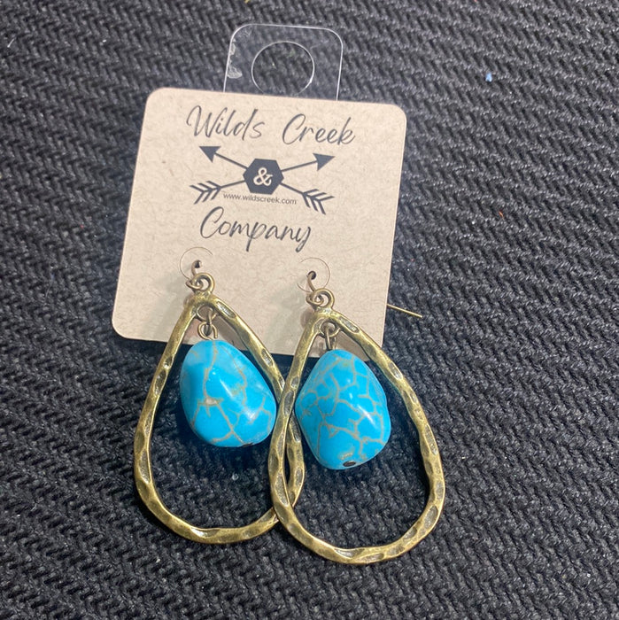 Brass dangle hoop with Turquoise  earring