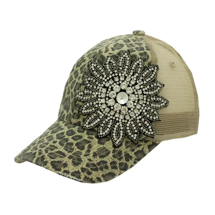 Crystallized Flower Trucker Leopard Hat