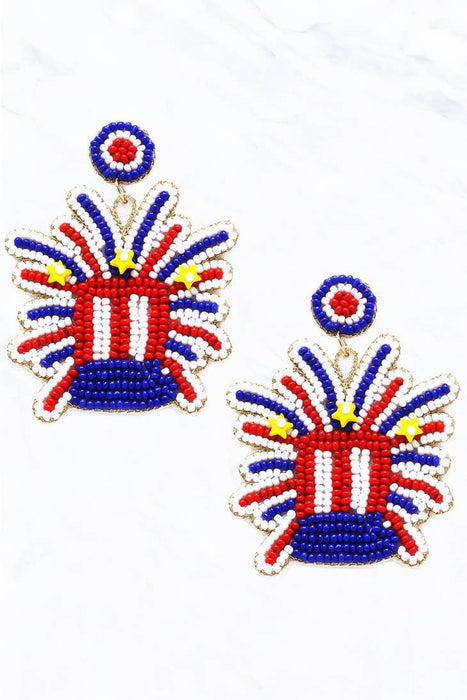 Patriotic Fireworks Seed Bead Post Dangle EarringS