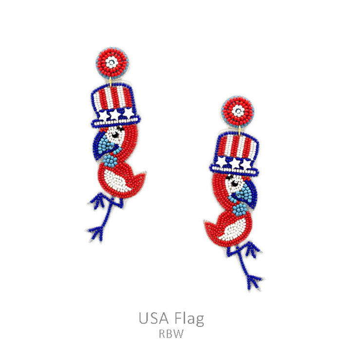 BEADED PATRIOTIC BIRD Earring