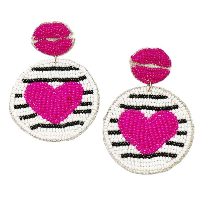 Heart & Lips Seed Bead Disc Earring
