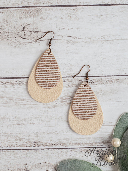 GLITTER STRIPE DOUBLE TEARDROP EARRING ON CREAM,