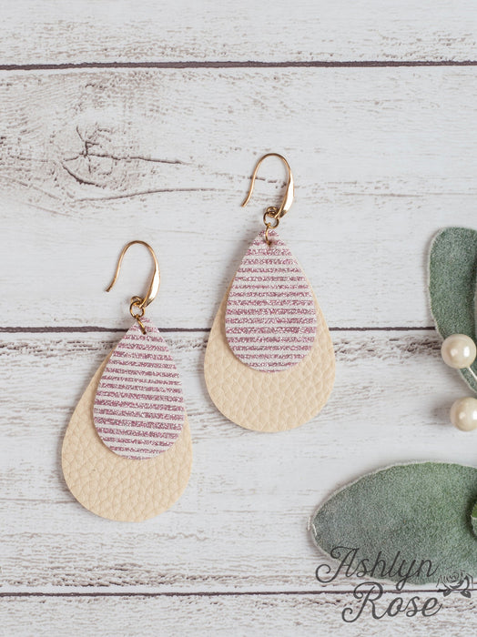 GLITTER STRIPE DOUBLE TEARDROP EARRING ON CREAM,