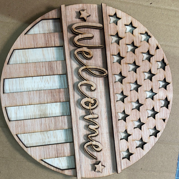 10" PATRIOTIC WELCOME SIGN UNPAINTED