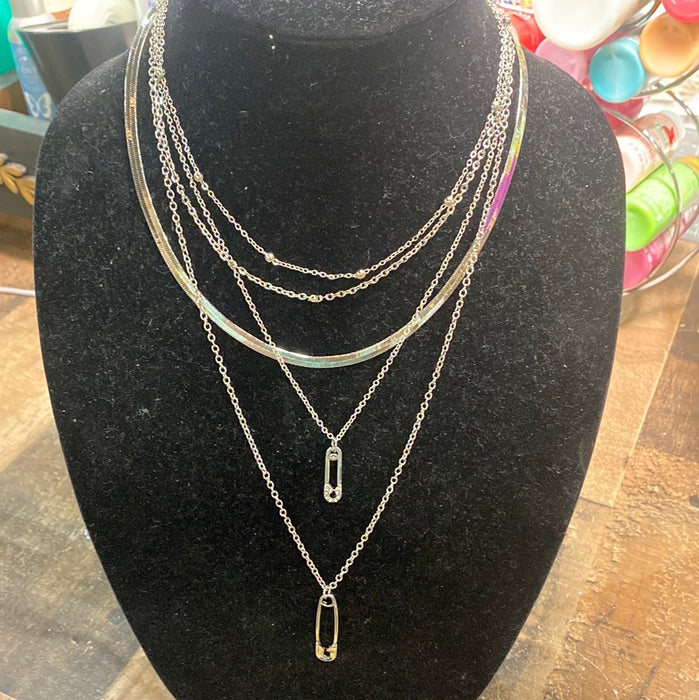 SAFETY PIN 5 TIERED  NECKLACE