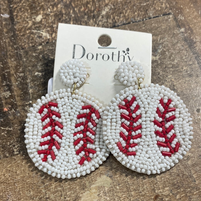 BEADED ROUND BASEBALL  Earring