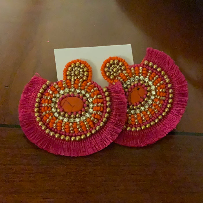 ROUND Beaded & THREADED Earring