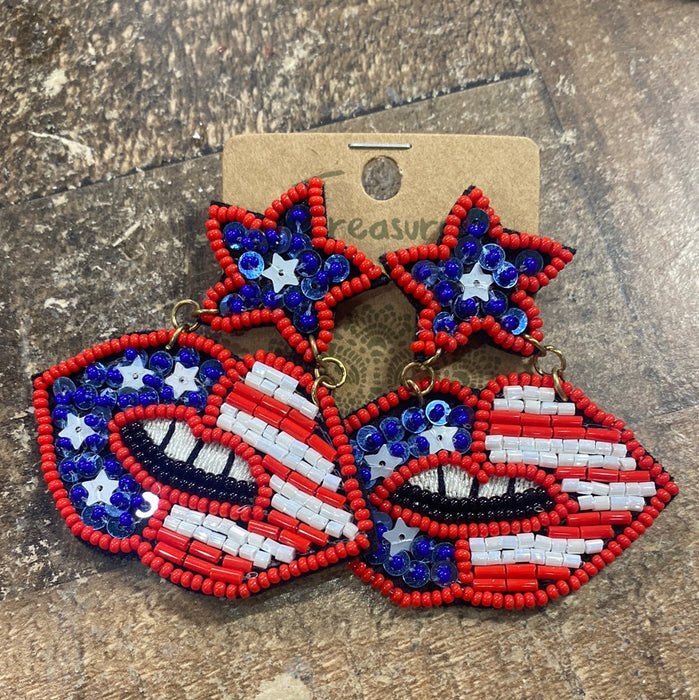 PATRIOTIC BEADED LIP EARRINGS