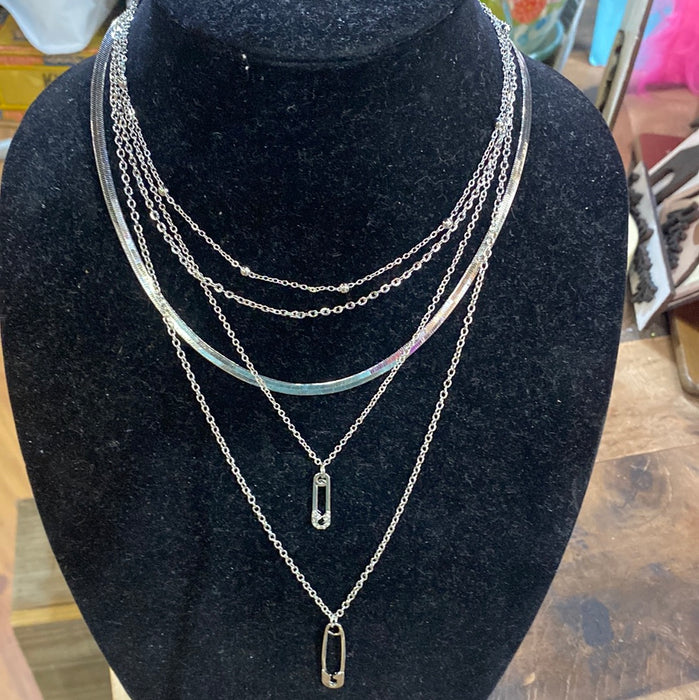 SAFETY PIN 5 TIERED  NECKLACE