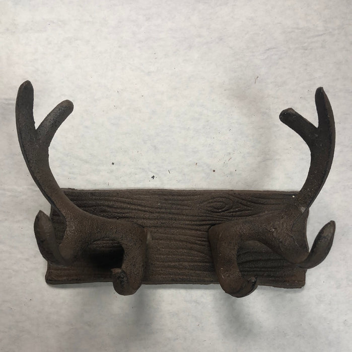 Metal Antlers on Wood Wall Hook