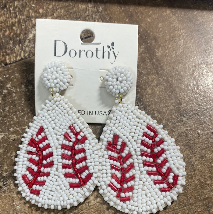 BEADED TEARDROP BASEBALL  Earring