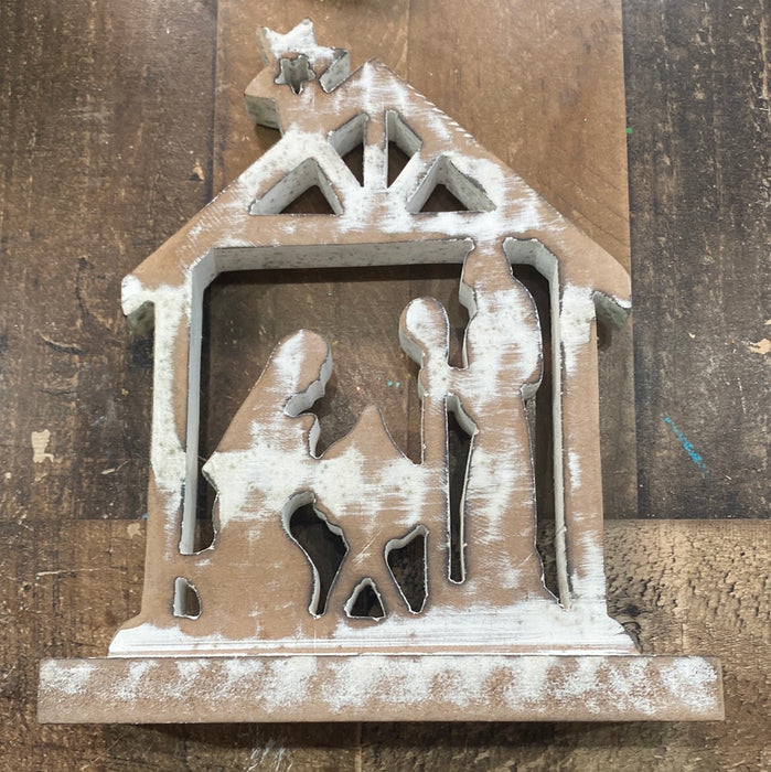 LARGE WOOD NATIVITY WHITE WASH