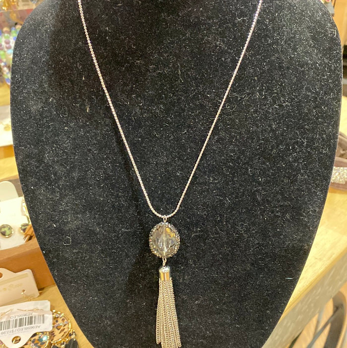 BOSS LADY SILVER TASSEL NECKLACE WITH GEMSTONE