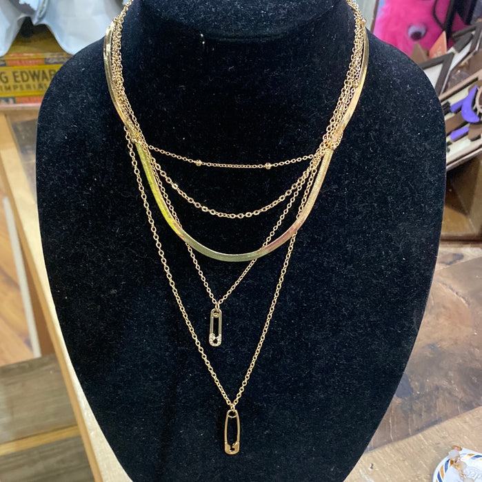 SAFETY PIN 5 TIERED  NECKLACE