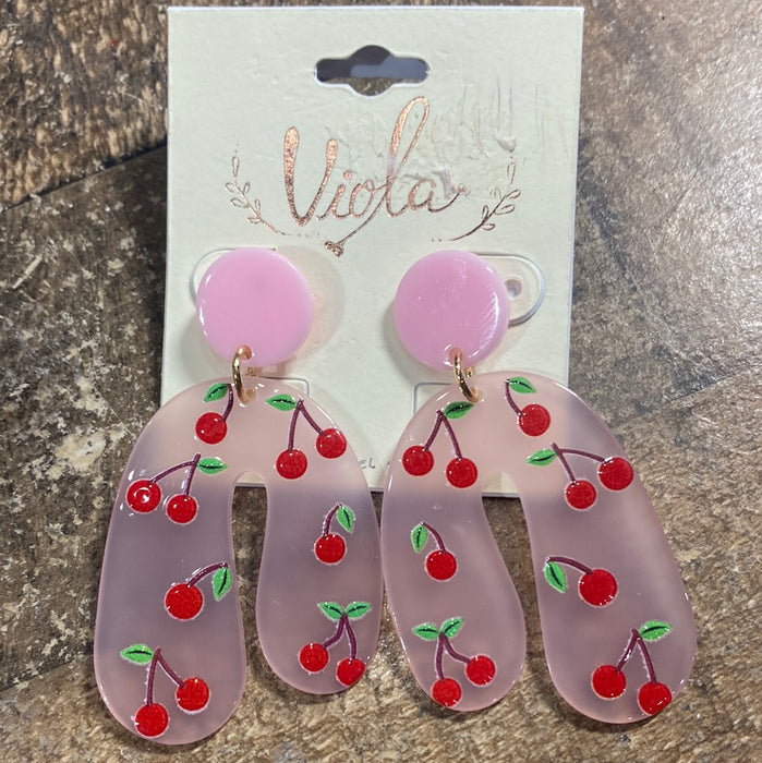 Acrylic Cherries Post Dangle Earrings